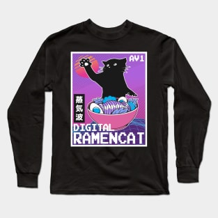 Digital Ramencat Vaporwave Ramen Retrowave 90s Long Sleeve T-Shirt